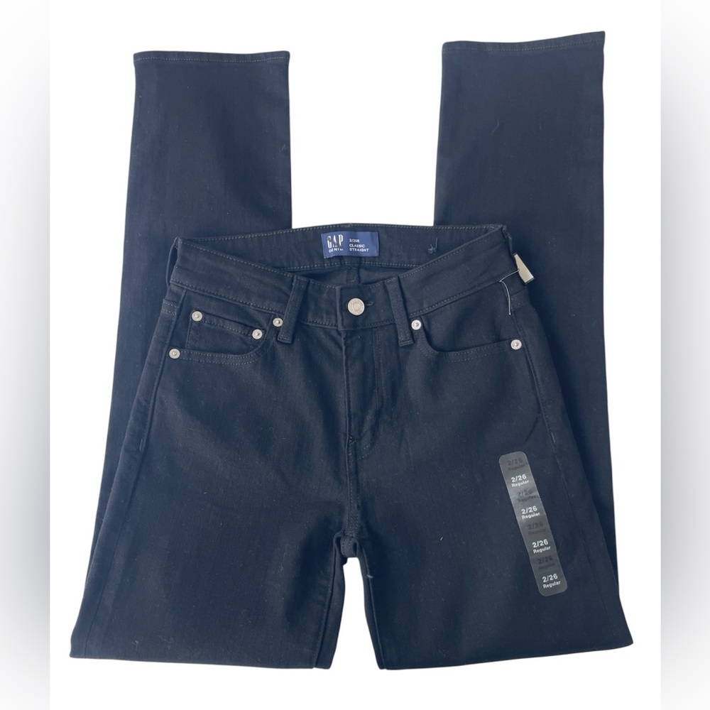 Gap Denim Classic Straight Black Jeans Stretch 5 Pocket Woman's 2 / 26R NWT